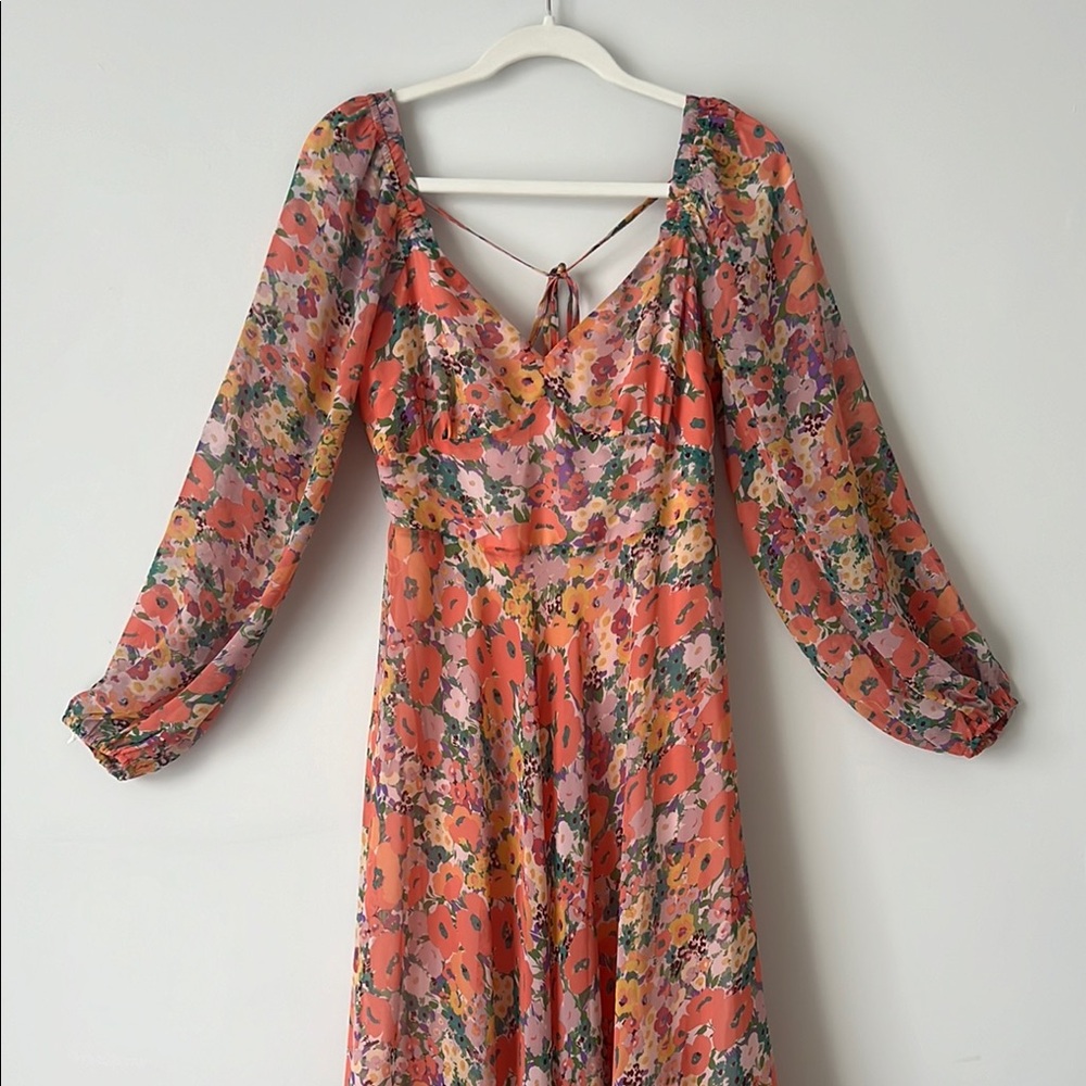 Lost + Wander Peach Floral Ruched Tiered Dress - NWT